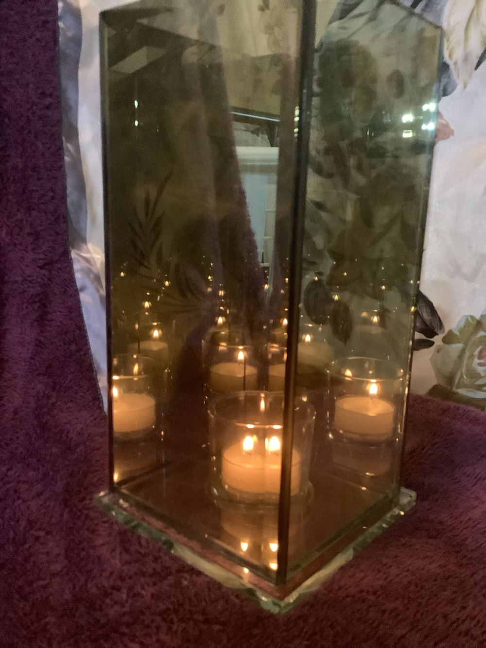 PartyLite Mirrored Glass Lantern Candle Holder - Brown Smoke